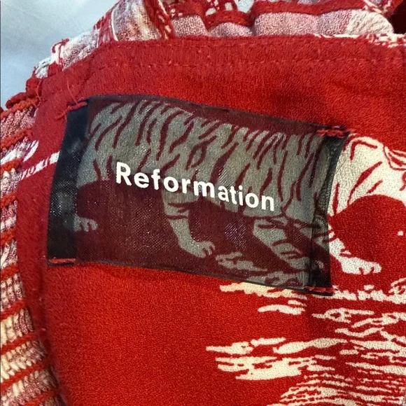 Reformation Red Toile Midi Dress with Safari Cream Print Sz 4 - Picture 9 of 13